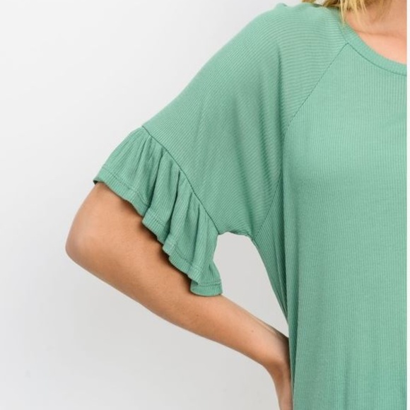 Ruffle Short Sleeves Raglan Ribbed Top - Picture 7 of 7
